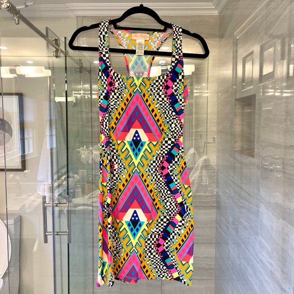 RARE! Vintage Mara Hoffman Racerback Mini Dress - Horizon White Print - Size M